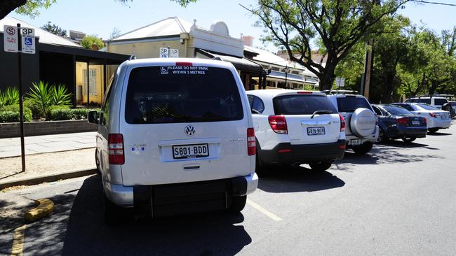 A handicapped parking space in North Adelaide, which is not the regulation width. Photo: Mark Brake