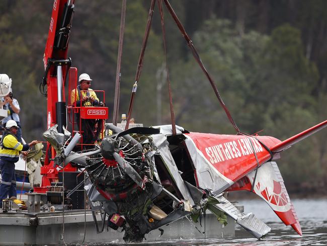 Pictured at Jerusalem Bay in Sydneys Hawkesbury river are  police attached to Marine Area Command, during an operation to recover the wreckage of a Sydney Seaplane that crash into the water on New Years Eve.Picture: Richard Dobson.