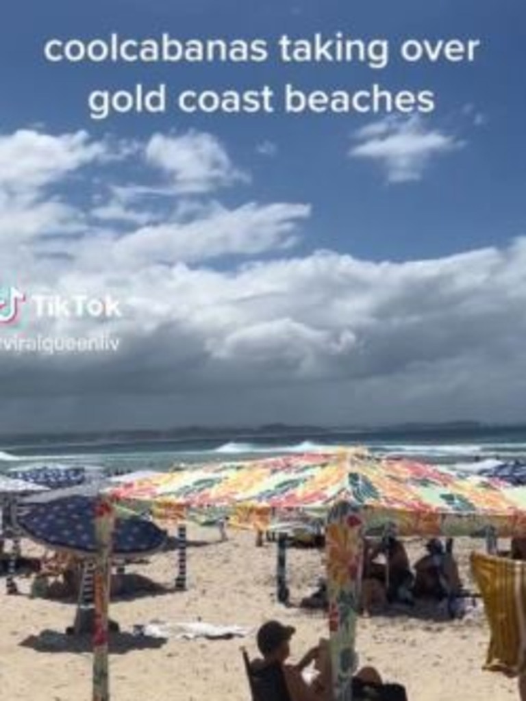 Aussie beaches are now covered in the coolcabanas, much to some people's chagrin. Picture: TikTok/@viralqueenliv