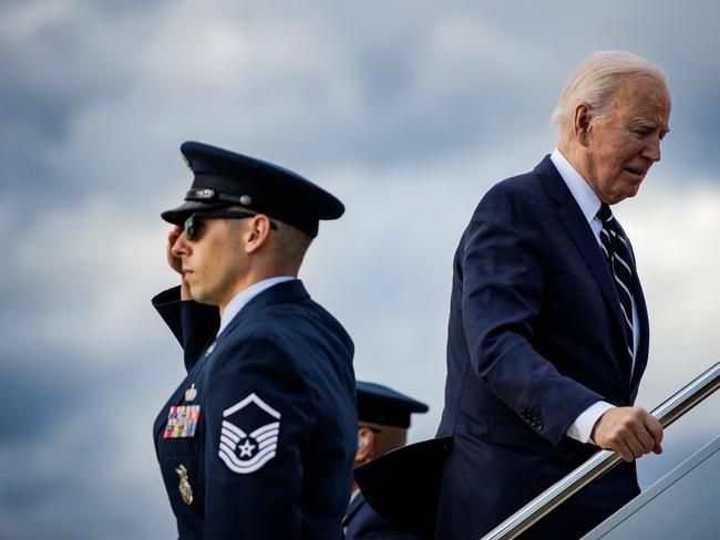 US President Joe Biden boards Air Force One at Joint Base Andrews in Maryland on April 12, 2024 as he departs for Rehoboth, Delaware, where he will spend the weekend. (Photo by SAMUEL CORUM / AFP)