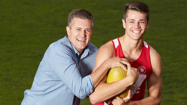 Craig Burton with his son and AFL draft prospect Ryan Burton at Prospect Oval. Picture: MATT LOXTON