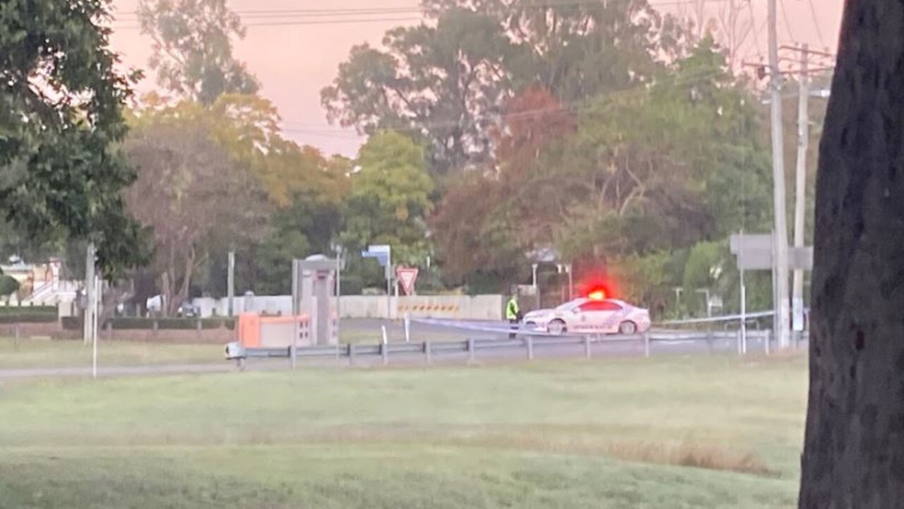 Police block a road in Laidley after a man died overnight. Picture: Bianca Stone/Sunrise