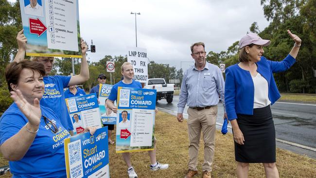 Queensland opposition LNP leader Deb Frecklington will commit $15M to fix the Caloundra Road and Nicklin Way roundabout on the Sunshine Coast. Picture: NCA NewsWire / Sarah Marshall