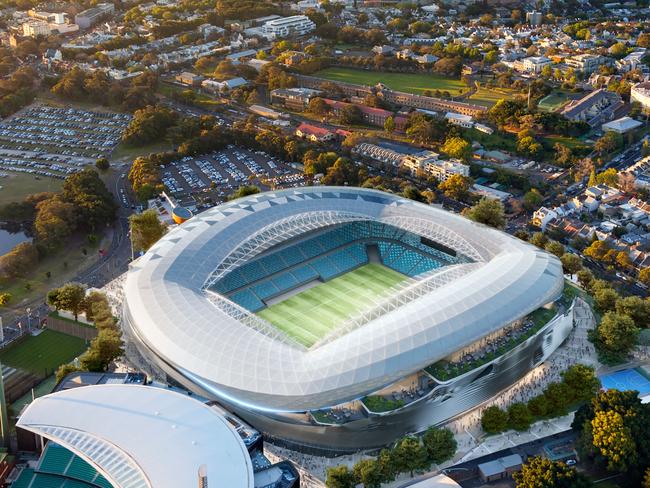 A supplied architectural render obtained on Friday, October 12, 2018, of the new Sydney Football Stadium (Allianz Stadium), located at Moore Park, Sydney. (AAP Image/Supplied by NSW Government) NO ARCHIVING, EDITORIAL USE ONLY