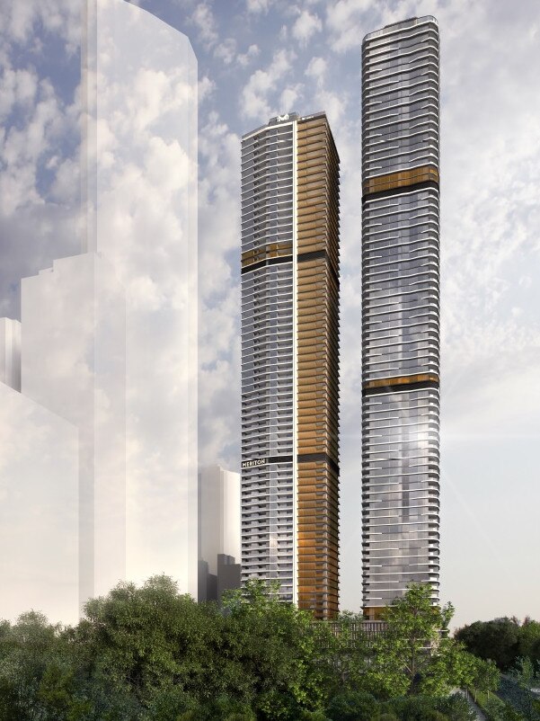 An artist's impression of Meriton Group's planned $1.3bn twin tower development in the Brisbane CBD.