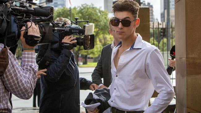 ADELAIDE, AUSTRALIA - NewsWire Photos - MAY 1, 2023: Father James Stuart Taylor and son Ezekiel James Owen Jones (pictured) leave Adelaide Magistrates Court charged over an underground drug bunker on a southern Adelaide Hills property. Picture: NCA NewsWire / Emma Brasier