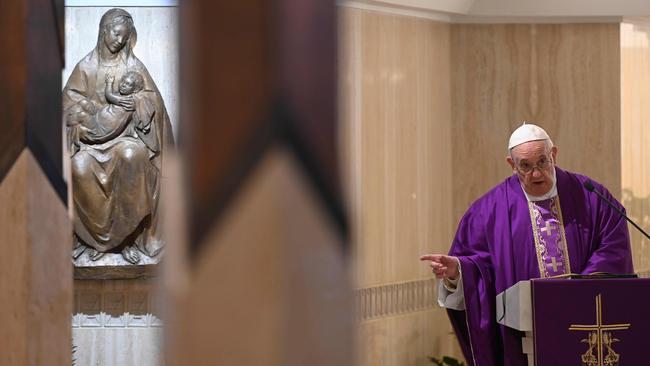 Pope Francis celebrate morning mass at the Vatican’s Santa Marta chapel. Picture: Vatican Media