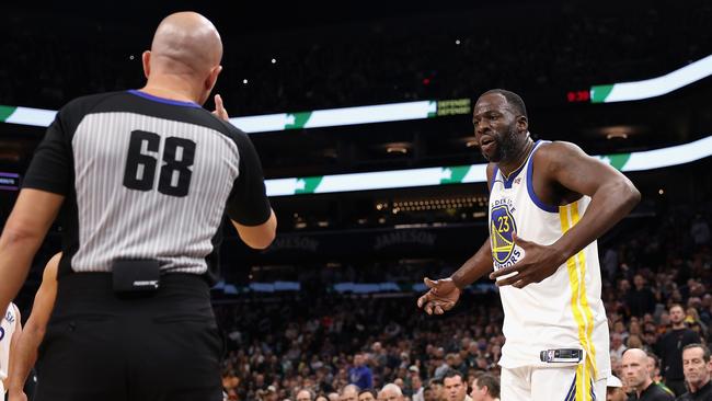 Green attempts to plead his case after hitting Nurkic. (Photo by Christian Petersen/Getty Images)