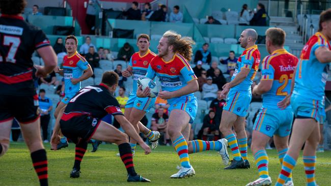 Collegians Vs De Le Salle. Clive Brett taking a hit up. Picture Thomas Lisson