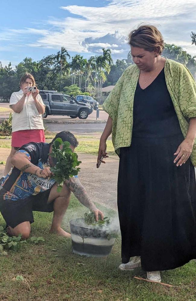 Western Australian Greens senator Dorinda Cox took part in a smoking ceremony on Thursday following a full-day hearing into missing and murdered First Nations women and children at Darrandirra Child and Family Centre, Malak. Picture: Zizi AverillÂ