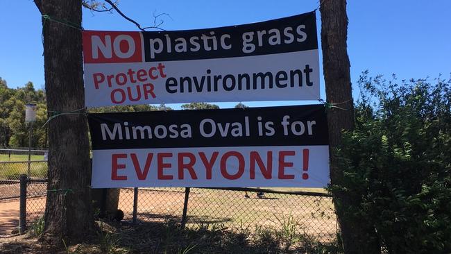 A banners opposing the synthetic pitch has gone up at Rofe Park.