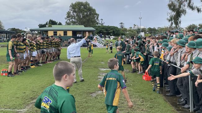 St Patrick’s College First XV rugby team thanking their supporters.