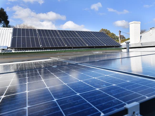 A general view of a home rooftop solar system in Adelaide, Tuesday, September 3, 2019. (AAP Image/David Mariuz) NO ARCHIVING