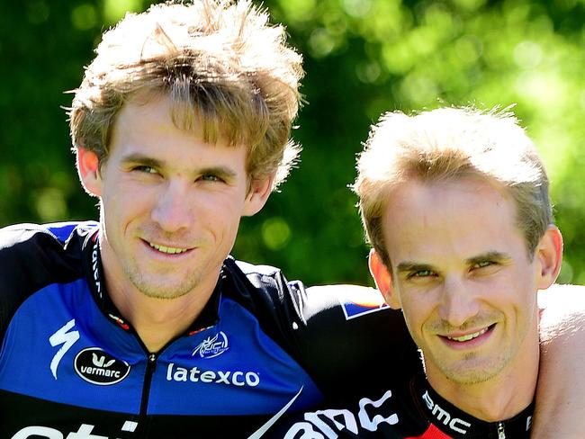 7/01/2016 Slovakian twins Martin Velits who rides for Etixx-Quickstep and brother Peter Velits who rides for BMC Racing Team will ride against each other in this years Tour Down Under.Pic Mark Brake