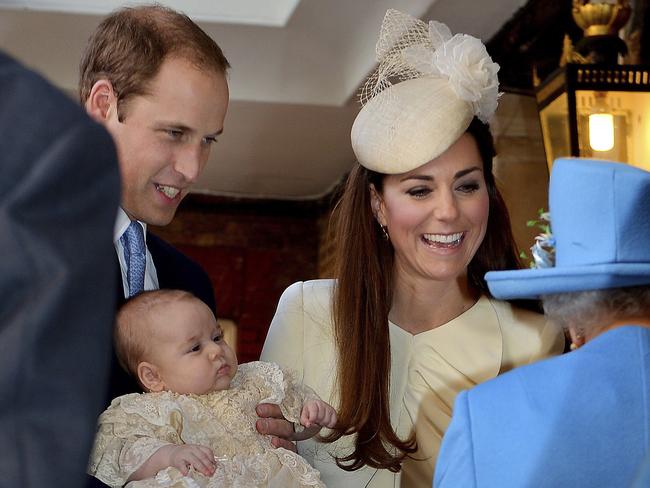 Queen Elizabeth II with Prince William, Kate Duchess of Cambridge and baby George in 2013.