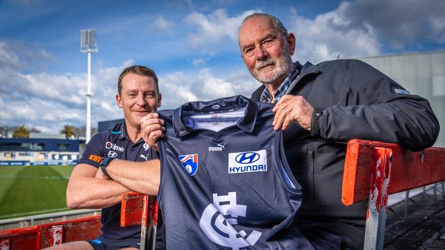 Michael Voss and his first coach and mentor Robert Walls. Picture: Jake Nowakowski