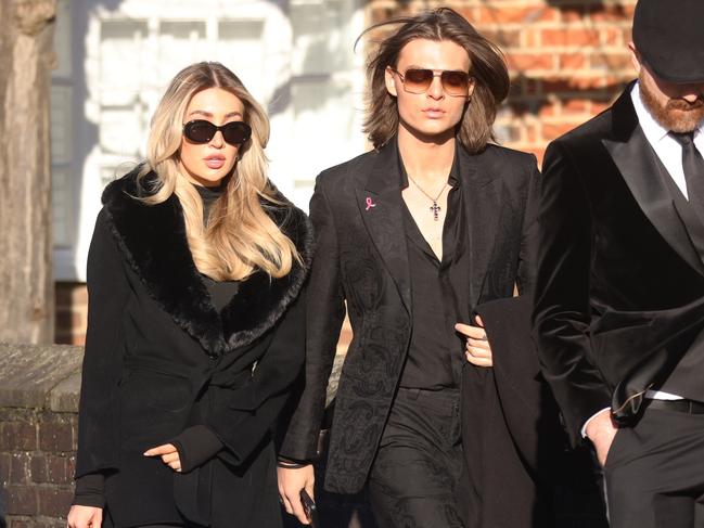 Kate Cassidy and Damian Hurley attend the funeral for singer Liam Payne. Picture: Getty Images