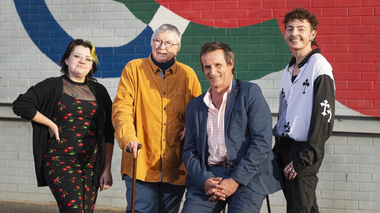 Celebrating diversity and inclusion ahead of International Day Against LGBTQIA+ Discrimination are (from left) Mickey Berry, Sandy Pottinger, Todd Rohl and Dom Tulleken, Wednesday, May 15, 2024. Picture: Kevin Farmer