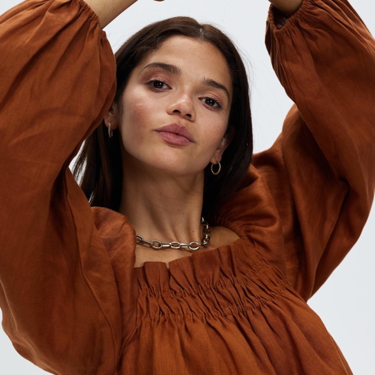 Aere Balloon Sleeve Linen Top