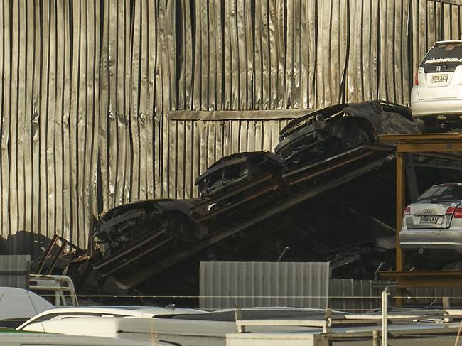 Fire damaged cars at Pickles Auctions in Salisbury Plains, Thursday, May 5, 2022. Picture: MATT LOXTON