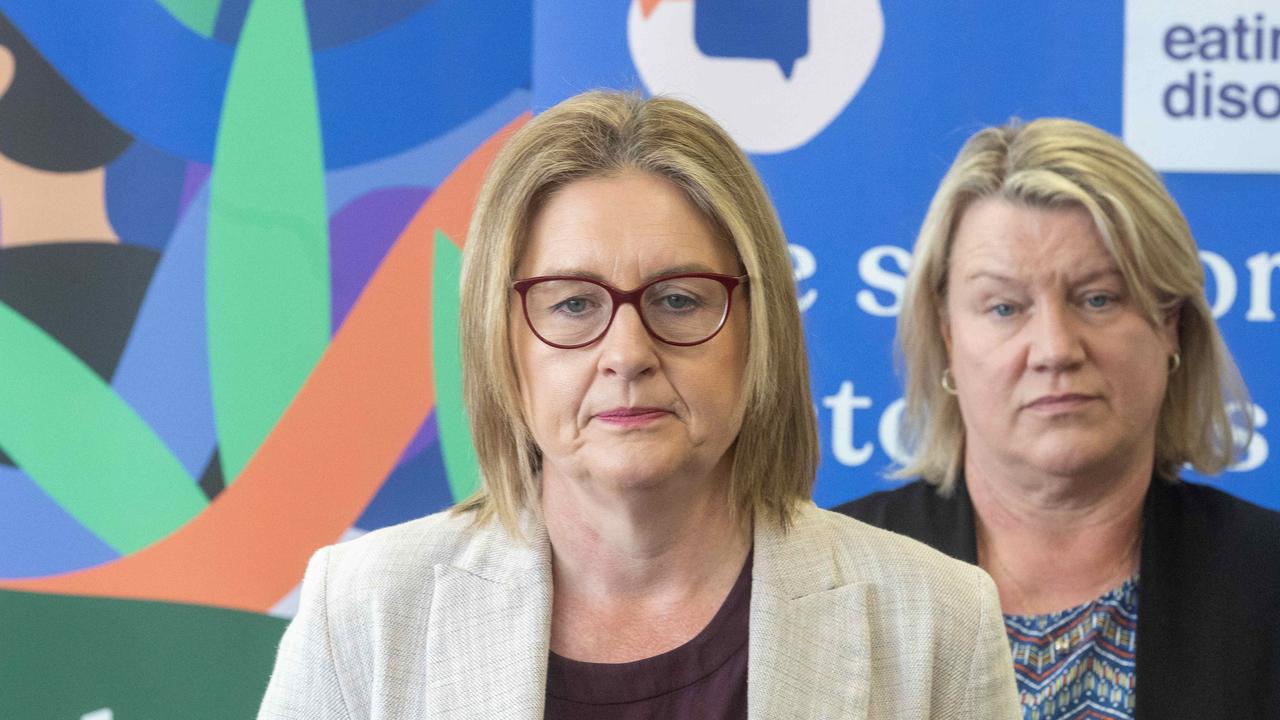 Premier Jacinta Allan and Minister Ingrid Stitt during the press conference at Eating Disorders Victoria. Picture: Tamati Smith