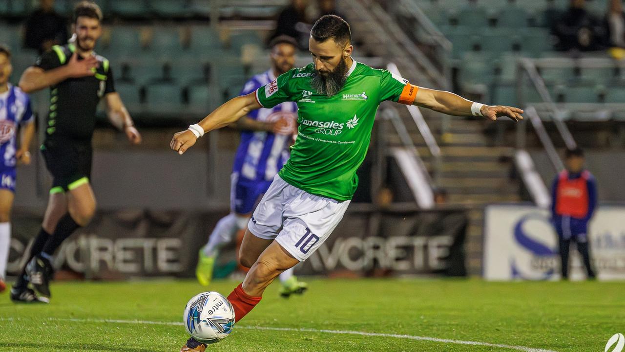 Marconi Stallions captain Marko Jesic in the NPL NSW Men 2023. Photo: Brett Nielsen.