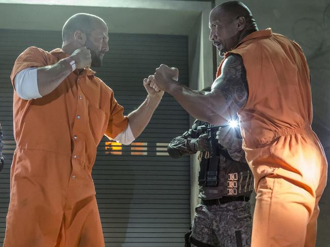 Jason Statham and Dwayne Johnson get ready for some hard-core action. Picture: Supplied