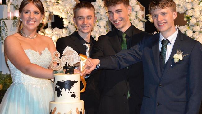 School Captains Mackenzie, Leyton, Buddy and Declan enjoy the Nanango State High School 2023 formal on the night of Friday September 8, 2023.