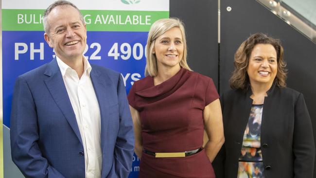 Labor’s Bill Shorten, Susan Lamb and Michelle Rowland.