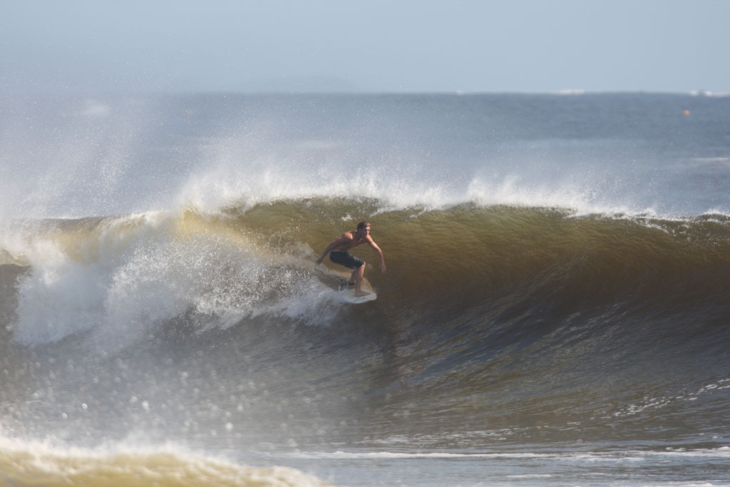 The moves were bigger and the tubes getting longer as the swell from an ex-cyclone sends massive waves onto the Sunshine Coast point breaks. Picture: Nicholas Falconer