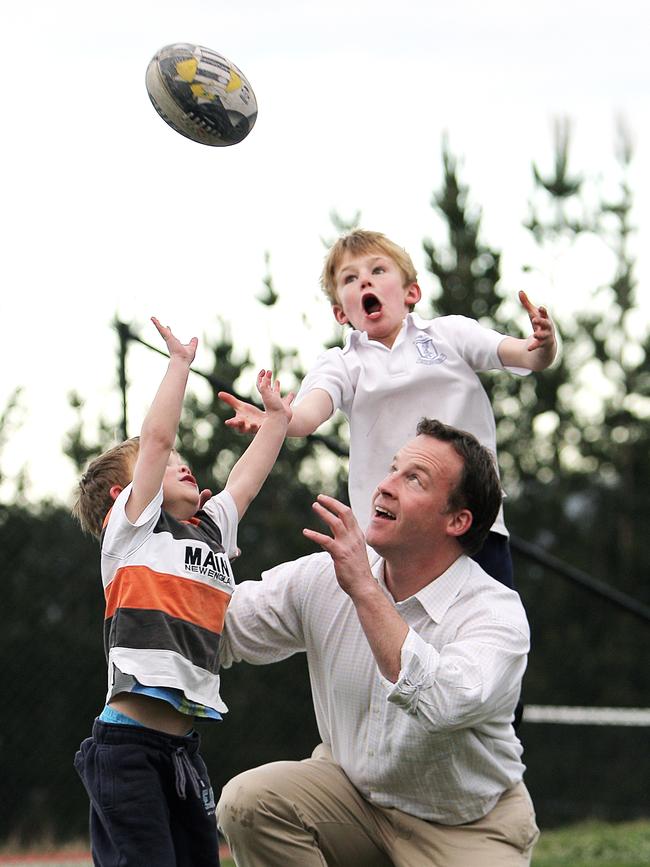 Fathers Day Liberal leader Will Hodgman plays with his boys James Hodgman and William Hodgman