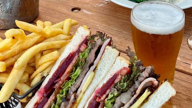 Match the Riverina black Angus steak sandwich with a Mountain Goat pale ale. Picture: Riverina Hotel Facebook