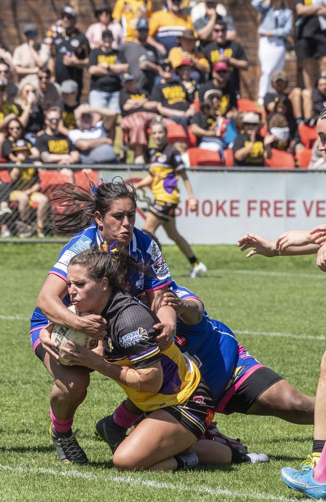 Tara Reinke scores a try for Gatton. TRL Womens open final Gatton vs Newtown. Thursday, September 15, 2022. Picture: Nev Madsen.