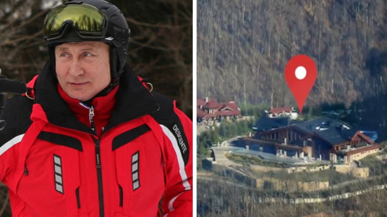 Russian President Vladimir Putin is reported to have a sprawling secret ski lodge outside Sochi. Pictures: Mikhail Klimentyev/Sputnik/AFP;YouTube/Navalny Live