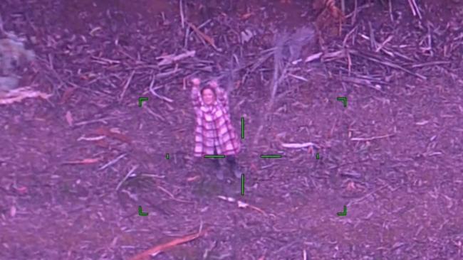 Missing woman Lillian Ip waves at the police rescue helicopter. Picture: Victoria Police