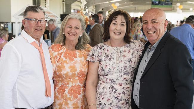 At Warwick Cup race day are (from left) Chris Bourn, Leigh Haines, Pauline Lane and Scott Lane at Allman Park Racecourse, Saturday, October 14, 2023. Picture: Kevin Farmer