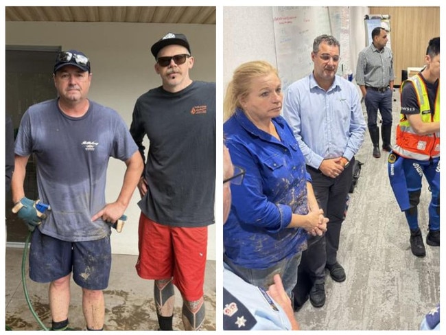 Nationals MPs Pat Conaghan (far left) and Alison Penfold (right) were falsely accused of abandoning their mid-north coast electorates during the floods of the past few days.