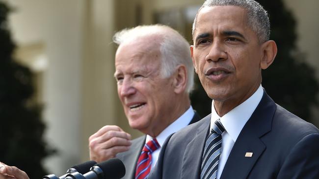 Joe Biden and Barack Obama in 2016. Picture: AFP