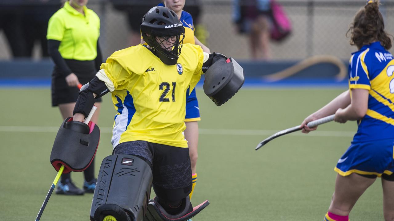 Kate Acworth of Toowoomba 2 makes a save against Townsville. Picture: Kevin Farmer