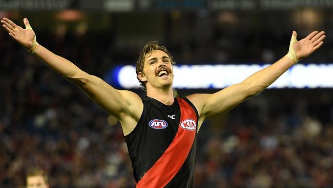 Joe Daniher could see the funny side after finally kicking a goal. Picture: AAP