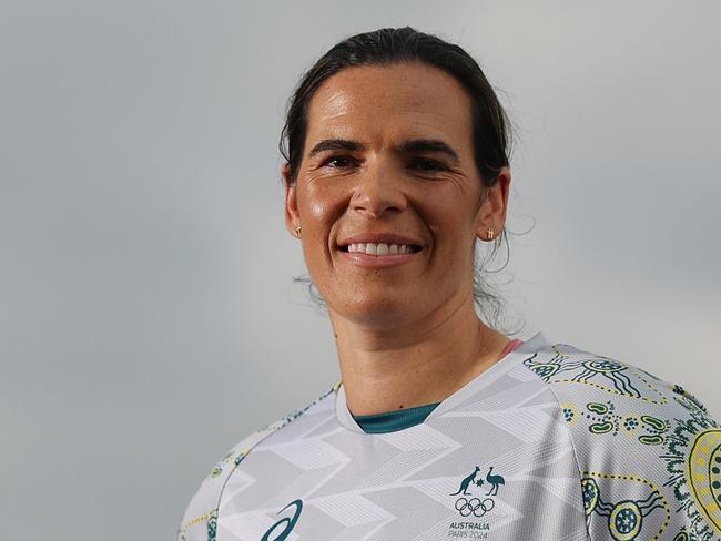 SYDNEY, AUSTRALIA - MARCH 07: Lydia Williams poses during the Australian 2024 Paris Olympic Games ASICS Uniform Launch at Yurong Point (Mrs Macquarie's Chair) on March 07, 2024 in Sydney, Australia. (Photo by Mark Metcalfe/Getty Images)