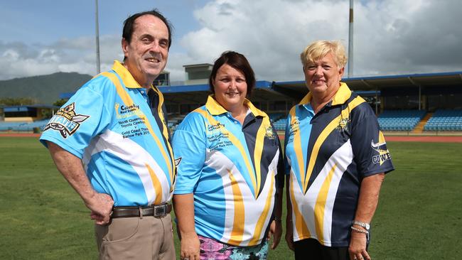 Long-serving Cairns and District Rugby League treasurer Martin Hurst has passed away. Hurst pictured with CDJRL secretary Vicki Jones and CDRL secretary Pat Bailey in 2015, ahead of an NRL preseason match between the North Queensland Cowboys and Gold Coast Titans. Picture: Brendan Radke.