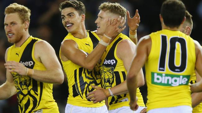 Josh Caddy is congratulated by teammates. Picture: Getty Images