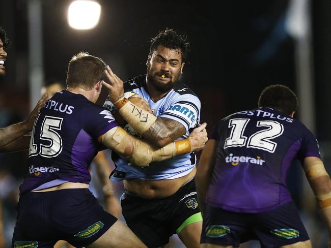 Cronulla's Andrew Fifita on the attack. Picture. Phil Hillyard