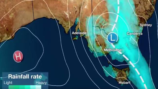 The vast rain band stretches across much of Australia. Picture: Bureau of Meteorology