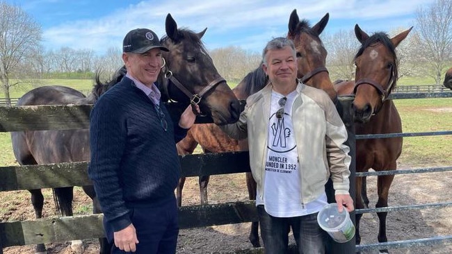 John Stewart (right) was spending up at the Magic Millions on Tuesday. Picture: Supplied