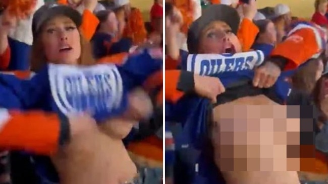 NHL fan flashes during Oilers game