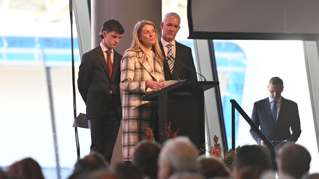 Neil Kerley’s grandson Campbell Hossack, his daughter Gail Kerley and son-in-law Leigh Hossack. Picture: Keryn Stevens