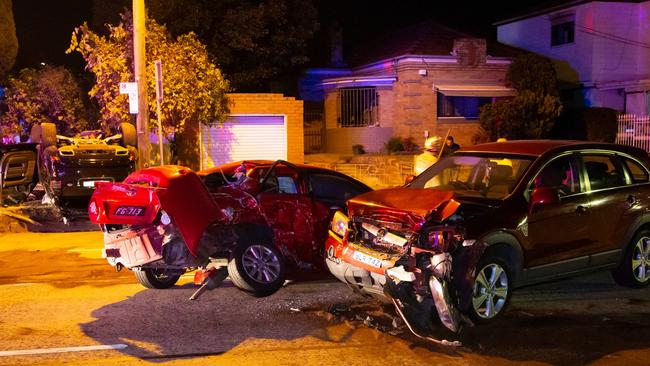 The three wrecked vehicles following the crash. Picture: Damian Hofman.