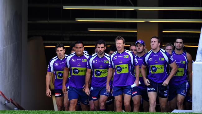 Craig Bellamy leads Melbourne Storm players onto AAMI Park for the first time